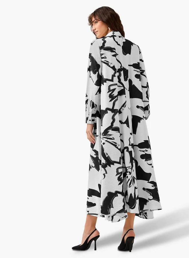 Iconic  Iconic Printed Shirt Dress with Collar for Women | Best Price UAE